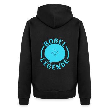 Boßel Legende - Boßeln - Unisex Premium Bio Zip Hoodie - Schwarz - Hinten - Nico (187cm)