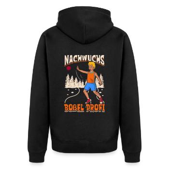 Nachwuchs Boßel Profi - Boßeln - Unisex Premium Bio Zip Hoodie - Schwarz - Hinten - Nico (187cm)