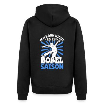 Ich kann nicht es ist Boßel Saison - Bosseln - Unisex Premium Bio Zip Hoodie - Schwarz - Hinten - Nico (187cm)