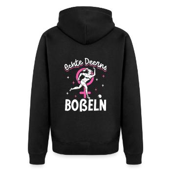 Echte Deerns Boßeln - Unisex Premium Bio Zip Hoodie - Schwarz - Hinten - Nico (187cm)