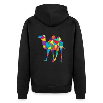 Kamel Polygon Wüste Kunst - Unisex Premium Bio Zip Hoodie - Schwarz - Hinten - Nico (187cm)