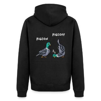 PigeON PigeOFF Taube Tauben Lustig - Unisex Premium Bio Zip Hoodie - Schwarz - Hinten - Nico (187cm)