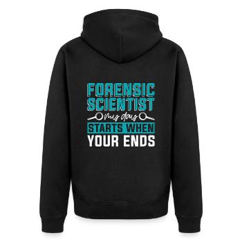 Forensic Scientist My Day Starts When Criminology - Unisex Premium Bio Zip Hoodie - Schwarz - Hinten - Nico (187cm)