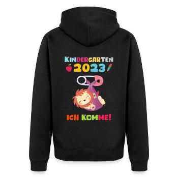 Kindergarten 2023 Ich Komme Mädchen Kita Geschenk - Unisex Premium Bio Zip Hoodie - Schwarz - Hinten - Nico (187cm)