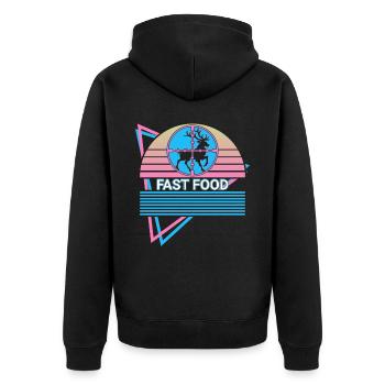 Lustige Jagd Retro - Unisex Premium Bio Zip Hoodie - Schwarz - Hinten - Nico (187cm)