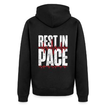 Herztransplantation Rest In Pace - Unisex Premium Bio Zip Hoodie - Schwarz - Hinten - Nico (187cm)