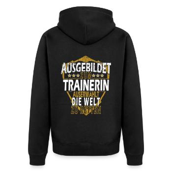 Lustiges Trainerin Sprüche Outfit - Unisex Premium Bio Zip Hoodie - Schwarz - Hinten - Nico (187cm)