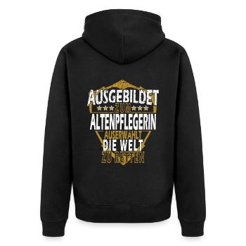 Altenpflegerin Spruch Geschenkidee - Unisex Premium Bio Zip Hoodie - Schwarz - Hinten - Nico (187cm)