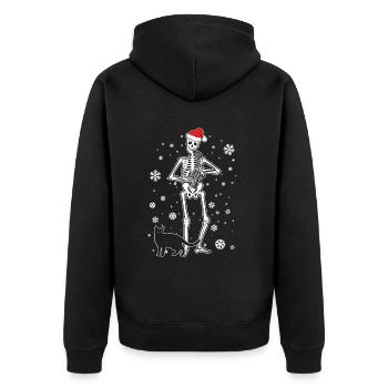 Skelett spielt Saxophon Katze Weihnachtsmütze - Unisex Premium Bio Zip Hoodie - Schwarz - Hinten - Nico (187cm)