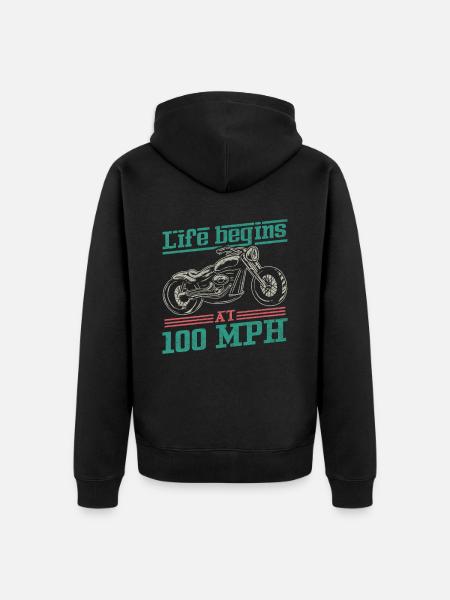 Life Begins At 100 MPH - Unisex Premium Organic Zip Hoodie - black