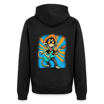 Affe Schimpanse spielt Acousitc Rock Gitarre - Unisex Premium Bio Zip Hoodie - Schwarz - Hinten - Nico (187cm)
