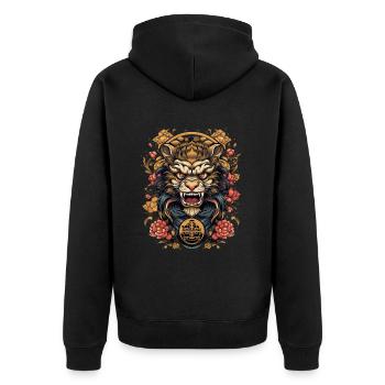 Asiatisch Drache Anime Japanisch Glück - Unisex Premium Bio Zip Hoodie - Schwarz - Hinten - Nico (187cm)