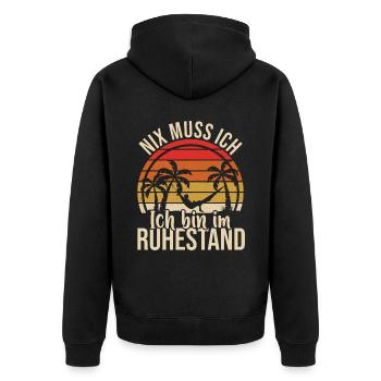 Rente Rentner 2023 Rentenbeginn Renteneintritt - Unisex Premium Bio Zip Hoodie - Schwarz - Hinten - Nico (187cm)