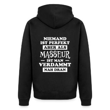 Masseur Lustiger Spruch Massage Masseur Geschenk - Unisex Premium Bio Zip Hoodie - Schwarz - Hinten - Nico (187cm)