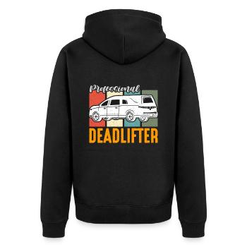 Embalmer Professional Deadlifter Retro Funeral - Unisex Premium Organic Zip Hoodie - black - Back - Nico (187cm)