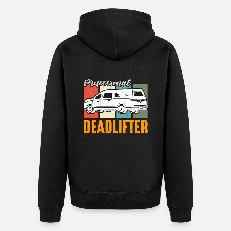 Embaumeur Professionnel Deadlifter Retro Funérailles - Veste à capuche bio Premium Unisexe - noir