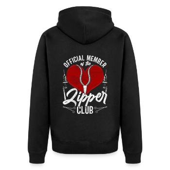 Herzoperation Official Member Of The Zipper Club - Unisex Premium Bio Zip Hoodie - Schwarz - Hinten - Nico (187cm)