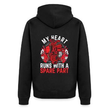Herzoperation My Heart Runs With A Spare Part - Unisex Premium Bio Zip Hoodie - Schwarz - Hinten - Nico (187cm)