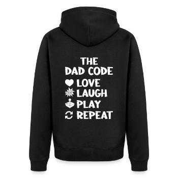 The Dad Code Love Laugh Play Repeat - Unisex Premium Bio Zip Hoodie - Schwarz - Hinten - Nico (187cm)