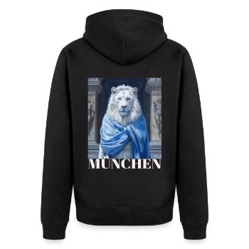 bayrischer Löwe, München, Stadt , Löwe - Unisex Premium Bio Zip Hoodie - Schwarz - Hinten - Nico (187cm)