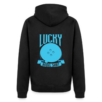 Bosseln - Lucky Boßel - Unisex Premium Bio Zip Hoodie - Schwarz - Hinten - Nico (187cm)