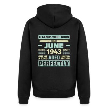 80ème Anniversaire Juin Cru 1943 Vintage - Veste à capuche bio Premium Unisexe - noir - Dos - Nico (187cm)