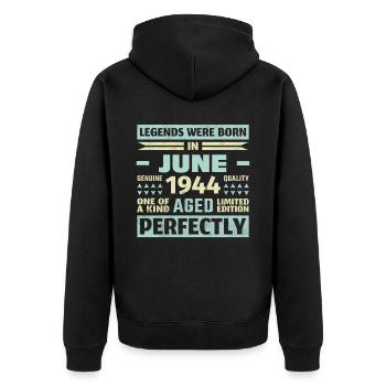 79. Geburtstag Juni Jahrgang 1944 Vintage - Unisex Premium Bio Zip Hoodie - Schwarz - Hinten - Nico (187cm)