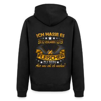 Fleisch Sprüche Fleischer Fleischesser Spruch - Unisex Premium Bio Zip Hoodie - Schwarz - Hinten - Nico (187cm)