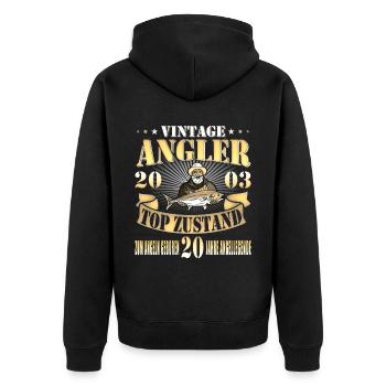 20 Jahre alt, Fischer Angler Geburtsspruch 2003 - Unisex Premium Bio Zip Hoodie - Schwarz - Hinten - Nico (187cm)
