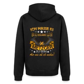 Metzger Spruch - Unisex Premium Bio Zip Hoodie - Schwarz - Hinten - Nico (187cm)