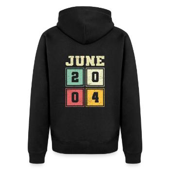 19. Geburtstag Juni Jahrgang 2004 Vintage - Unisex Premium Bio Zip Hoodie - Schwarz - Hinten - Nico (187cm)