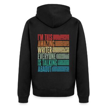 Writer Writer Gift Retro - Unisex Premium Organic Zip Hoodie - black - Back - Nico (187cm)