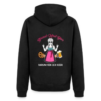 brezel und bier darum bin ich hier - Unisex Premium Bio Zip Hoodie - Schwarz - Hinten - Nico (187cm)