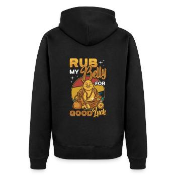 Rub My Belly For Good Luck, Funny Buddha - Unisex Premium Organic Zip Hoodie - black - Back - Nico (187cm)