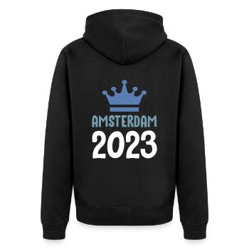 Amsterdam 2023 Krone - Unisex Premium Organic Zip Hoodie - black - Back - Nico (187cm)