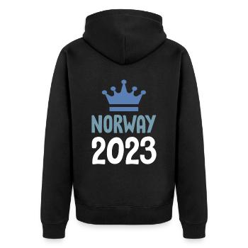 Norway 2023 Krone - Unisex Premium Bio Zip Hoodie - Schwarz - Hinten - Nico (187cm)