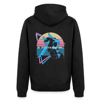 Funny Jiu Jitsu Retro - Unisex Premium Organic Zip Hoodie - black - Back - Nico (187cm)