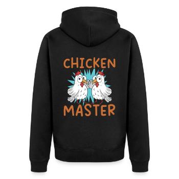 Hühnerbauer Hühnerflüsterer Bauernhoftier - Unisex Premium Bio Zip Hoodie - Schwarz - Hinten - Nico (187cm)