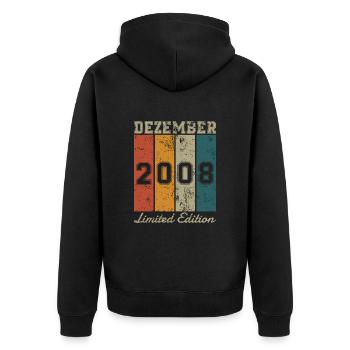 Geburtstag: Dezember 2008 - Limited Edition Retro - Unisex Premium Bio Zip Hoodie - Schwarz - Hinten - Nico (187cm)