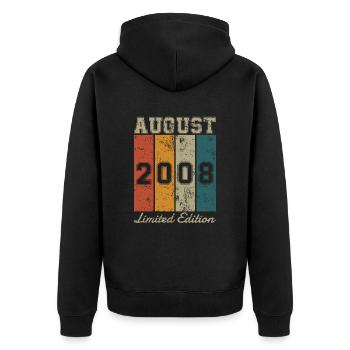 Geburtstag: August 2008 - Limited Edition Retro - Unisex Premium Bio Zip Hoodie - Schwarz - Hinten - Nico (187cm)