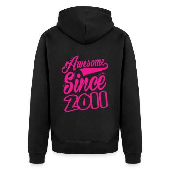 Awesome Since 2011 - Unisex Premium Organic Zip Hoodie - black - Back - Nico (187cm)