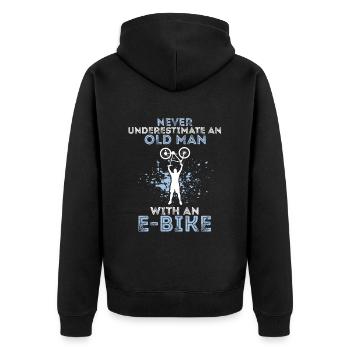 Ne sous-estimez jamais un homme avec un vélo électrique - Veste à capuche bio Premium Unisexe - noir - Dos - Nico (187cm)
