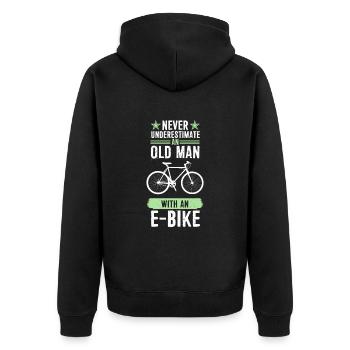 Ne sous-estimez jamais un homme avec un vélo électrique - Veste à capuche bio Premium Unisexe - noir - Dos - Nico (187cm)