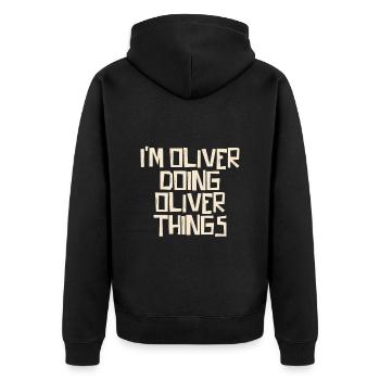 Je suis Oliver en train de faire des choses à Oliver - Veste à capuche bio Premium Unisexe - noir - Dos - Nico (187cm)