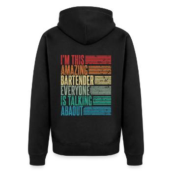 Vintage Barkeeper Barkeeperin Geschenk Retro - Unisex Premium Bio Zip Hoodie - Schwarz - Hinten - Nico (187cm)