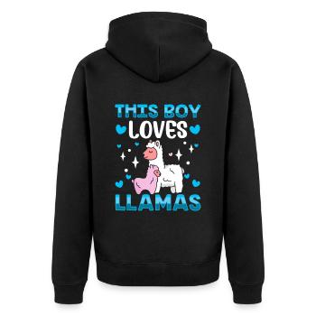 This boy loves llama's sayings animal llama llama - Unisex Premium Organic Zip Hoodie - black - Back - Nico (187cm)