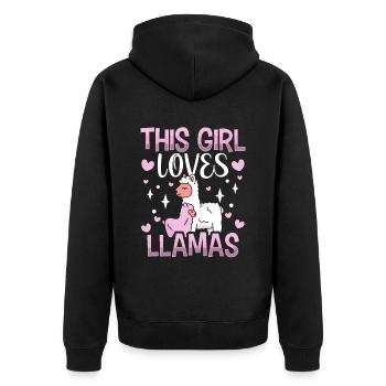 This girl loves llama's animal Llama Lama - Unisex Premium Organic Zip Hoodie - black - Back - Nico (187cm)