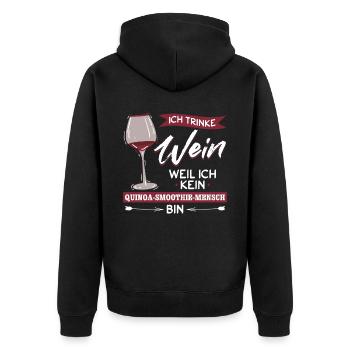 Ich trinke Wein weil ich kein Smoothie Mensch bin - Unisex Premium Bio Zip Hoodie - Schwarz - Hinten - Nico (187cm)