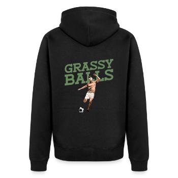 Grasige Bälle - Lustiger Fußball - Unisex Premium Bio Zip Hoodie - Schwarz - Hinten - Nico (187cm)