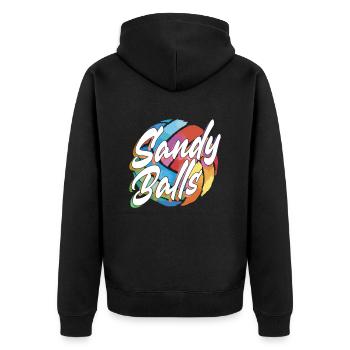 Sandy Balls - Lustiger Beach-Volleyball - Unisex Premium Bio Zip Hoodie - Schwarz - Hinten - Nico (187cm)
